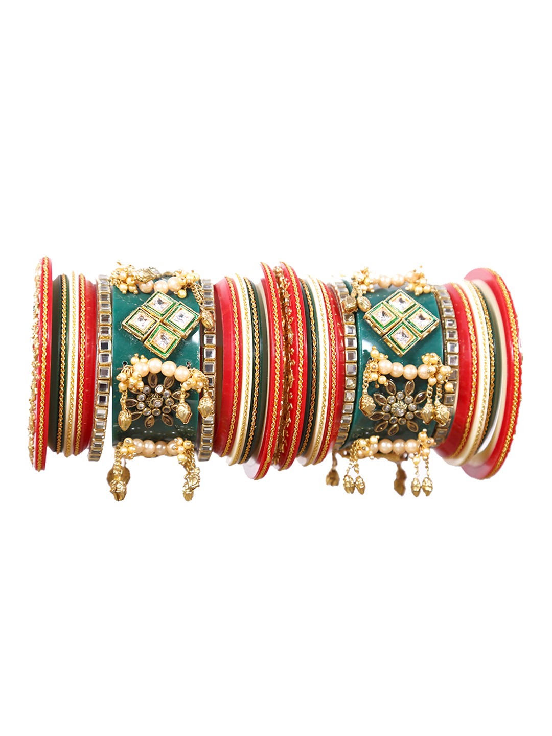 

Align Set Of 2 Gold-Plated Stone Studded & Pearls Beaded Chuda Bangles