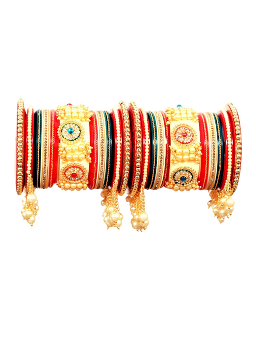 

Align Set Of 2 Gold-Plated Stone Studded & Beaded Chuda Bangles