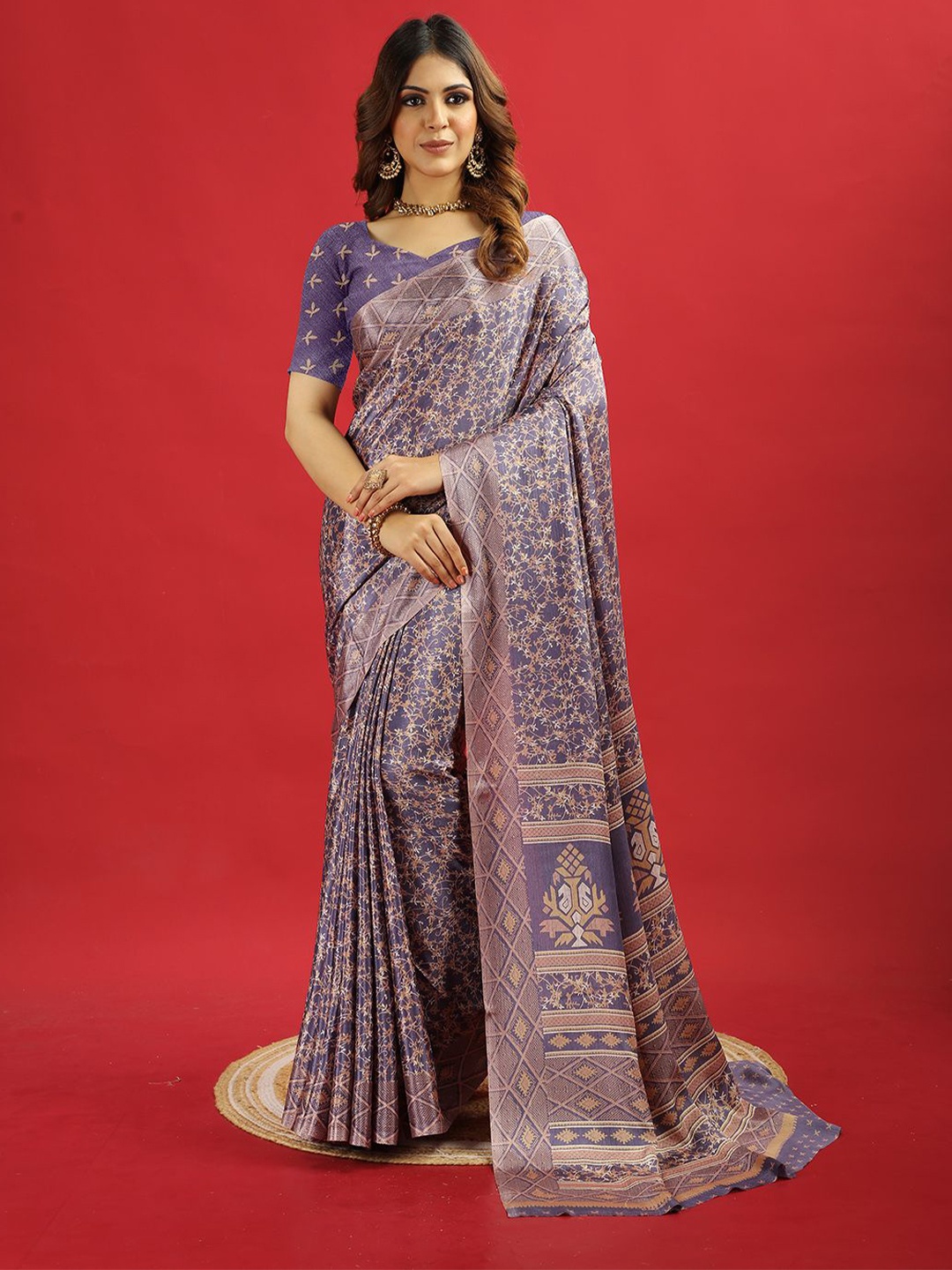 

A.V.M Prints Floral Printed Pure Crepe Saree, Purple