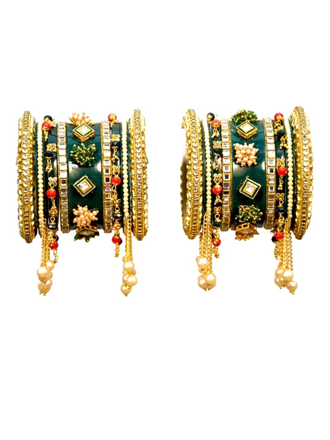 

Align Set Of 2 Gold-Plated Stone-Studded & Beaded Chuda Bangles