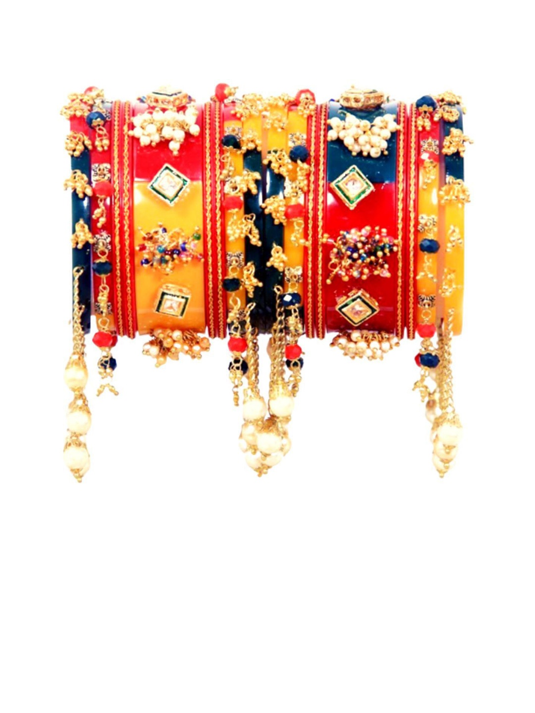 

Align Set Of 2 Stone Studded & Beaded Chuda Bangles, Gold