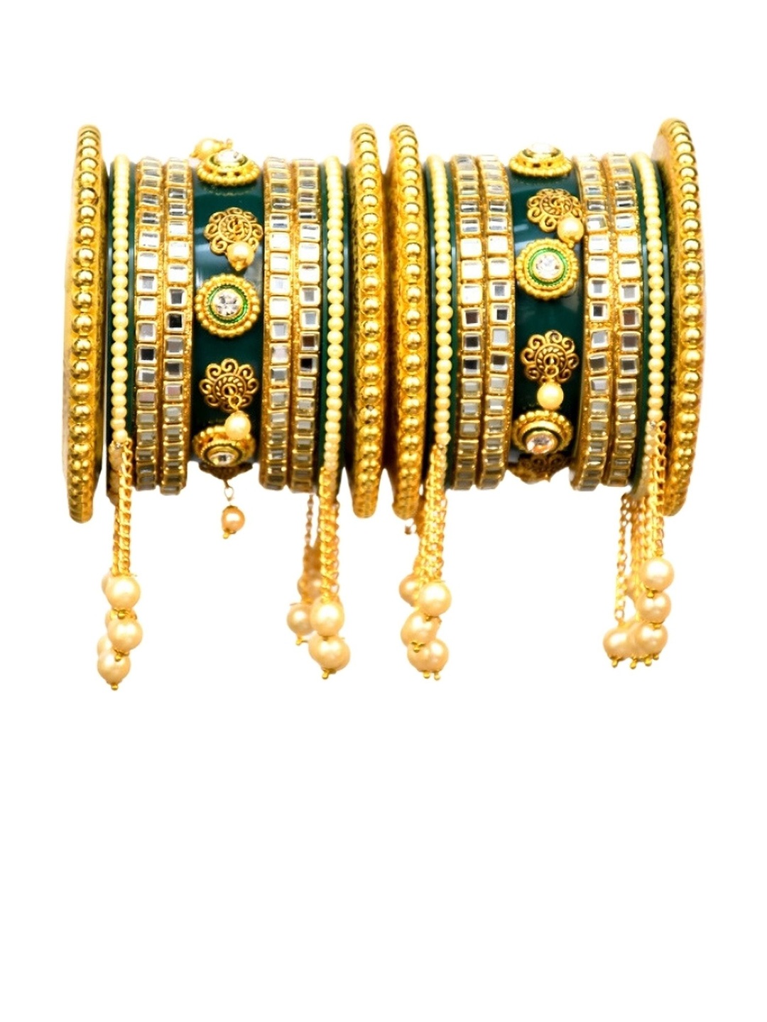 Align Set Of 2 Gold-Plated Stone-Studded & Beaded Chuda Bangles