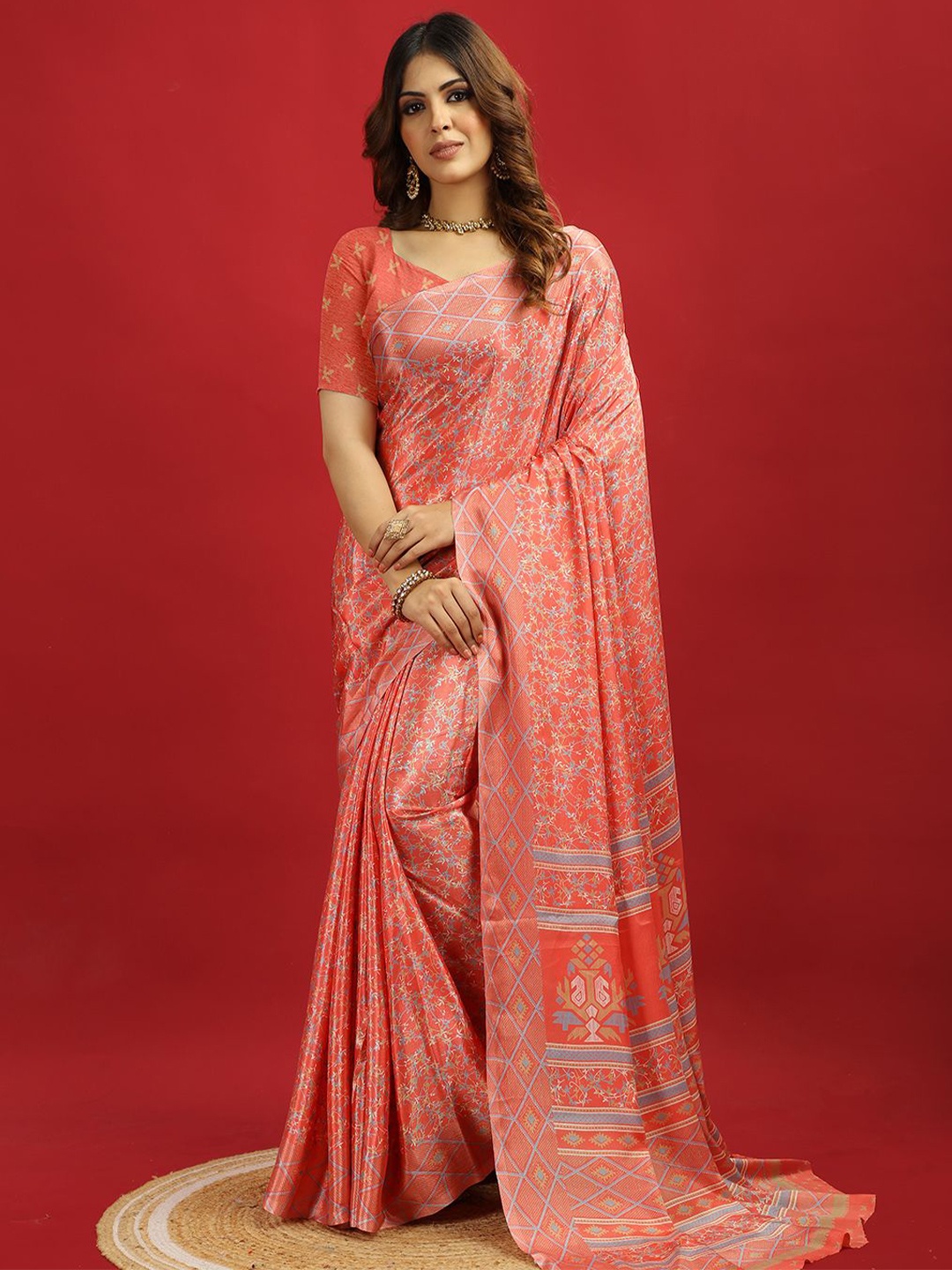 

A.V.M Prints Printed Pure Crepe Saree, Red