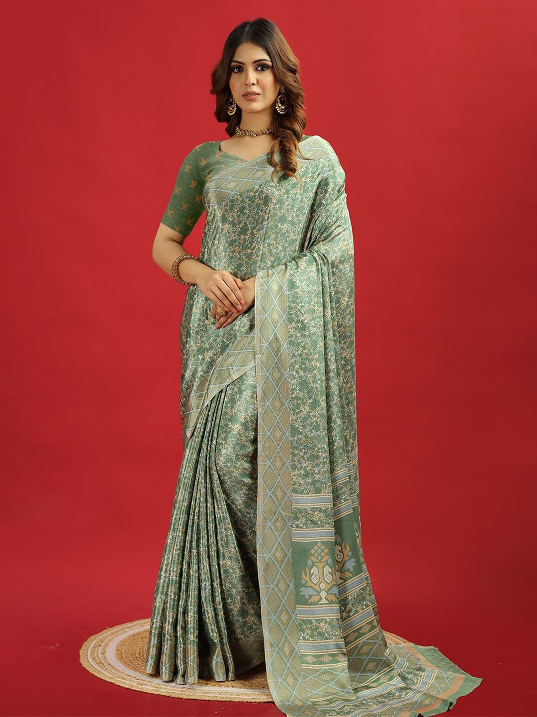 

A.V.M Prints Floral Printed Pure Crepe Saree, Green