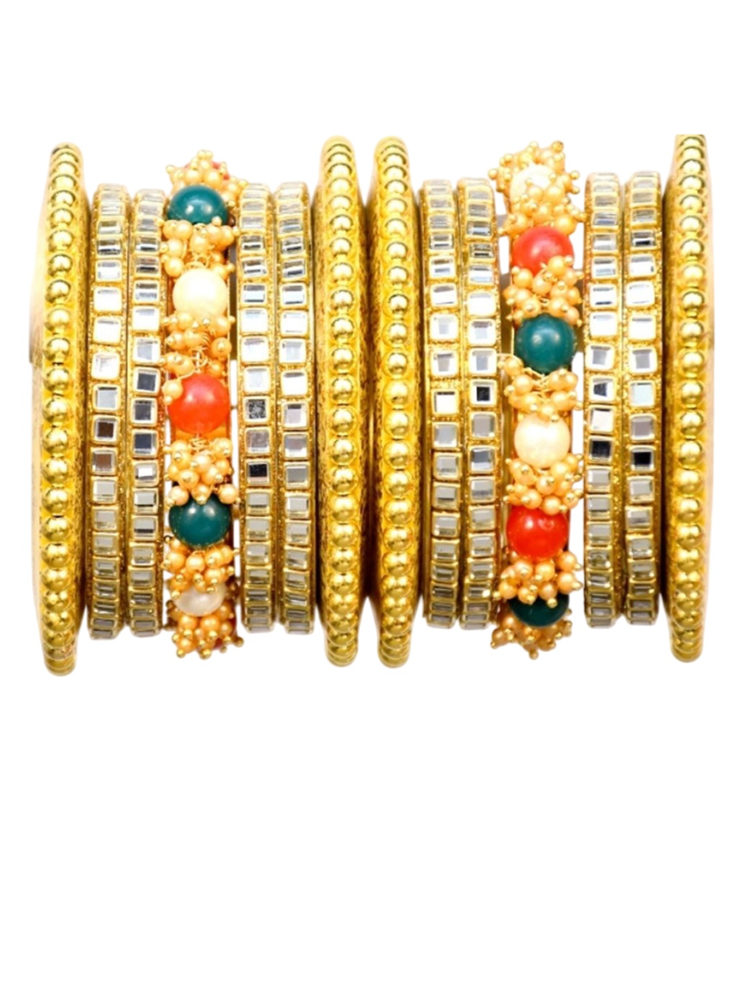 

Align Set Of 2 Gold-Plated CZ Crystal-Studded & Beaded Chuda Bangles