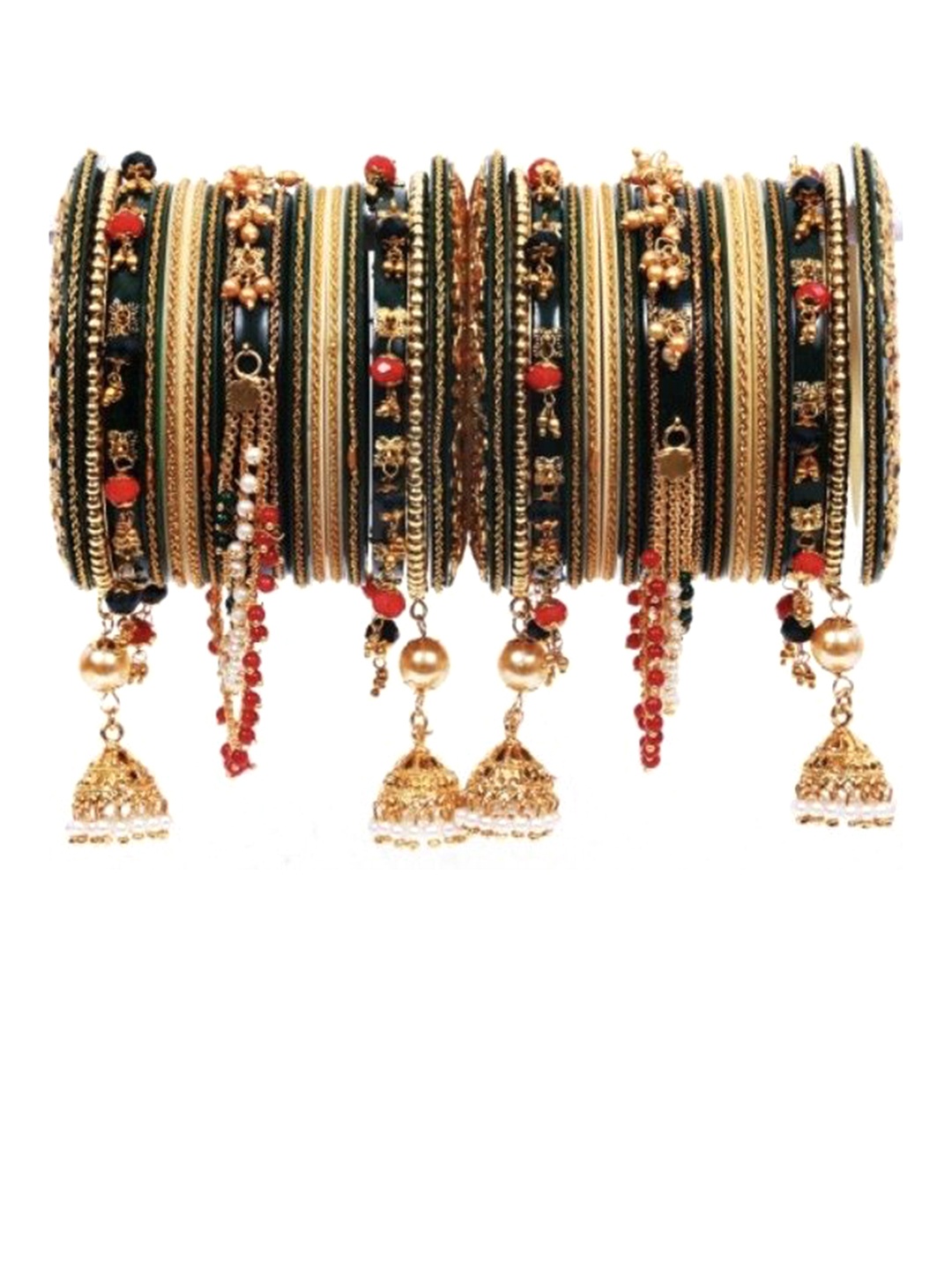 

Align Pack Of 2 Gold-Plated Stones Studded & Beaded Chudas Bangles