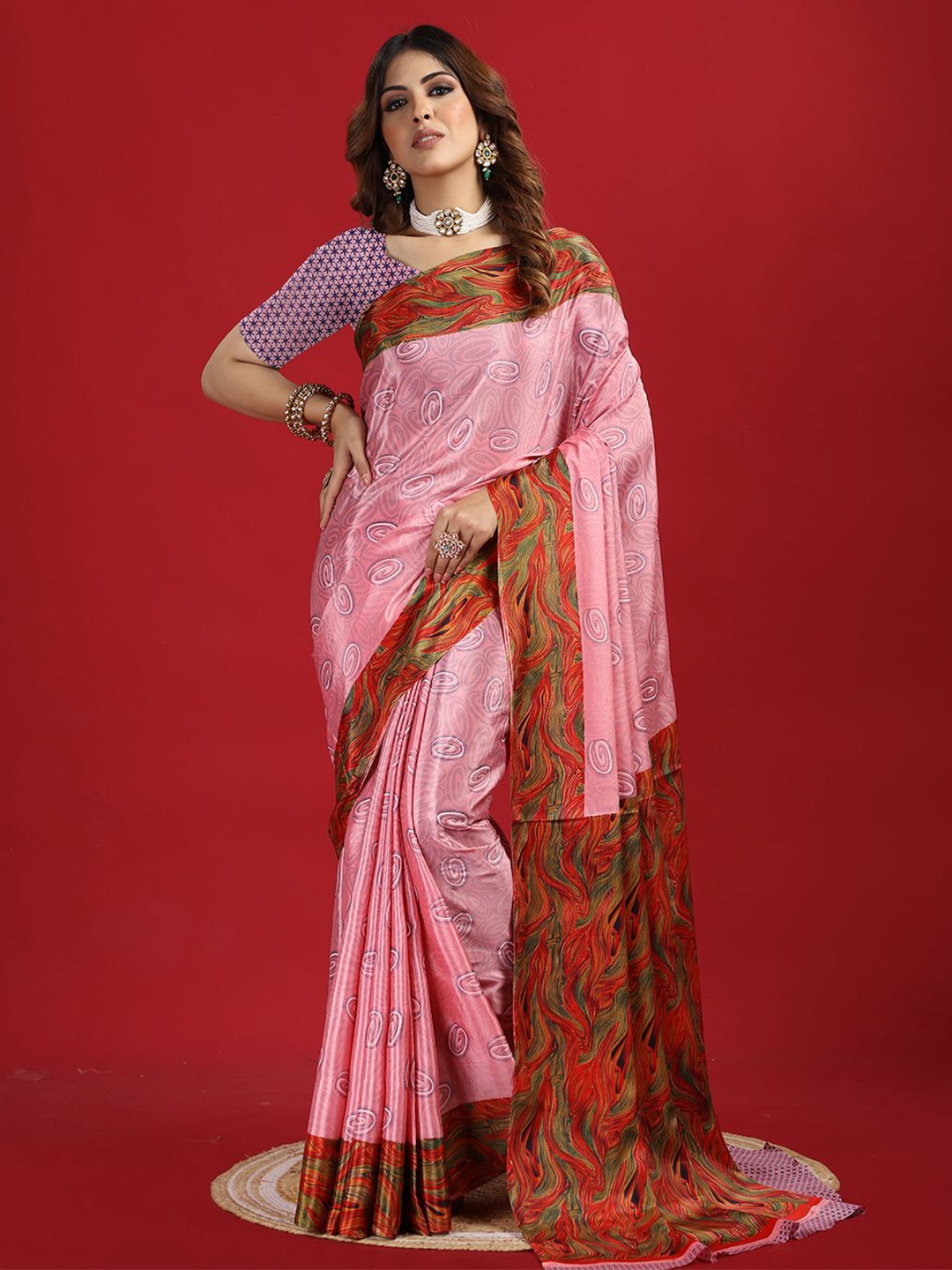 

A.V.M Prints Women Abstract Prints Pure Crepe Saree, Pink