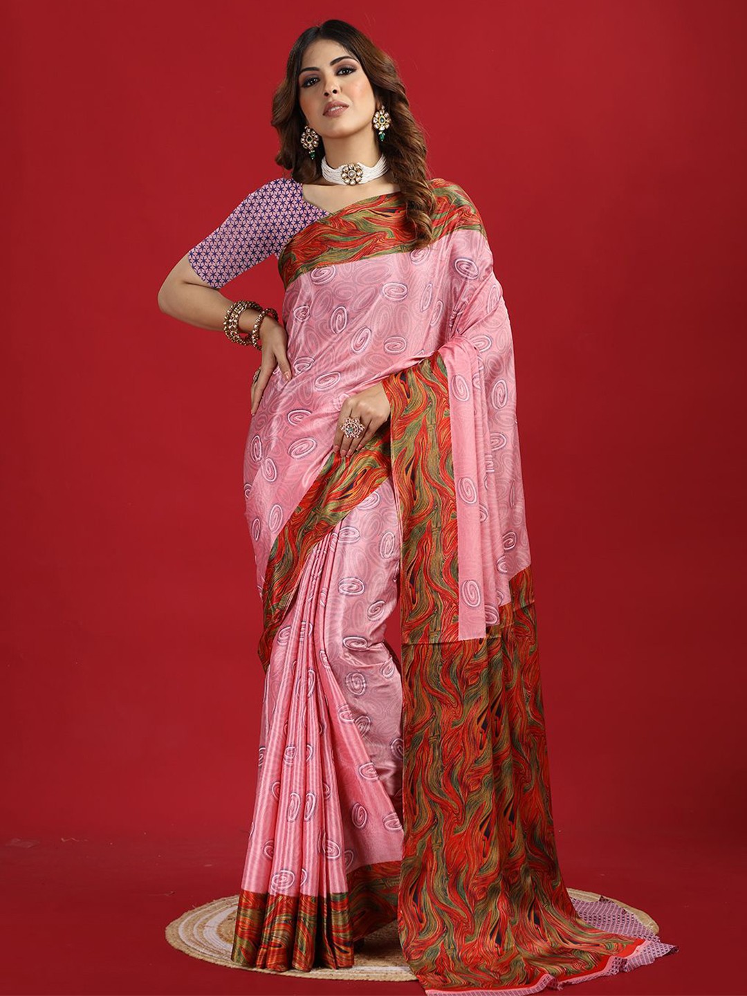 

A.V.M Prints Pure Crepe Printed Saree, Pink