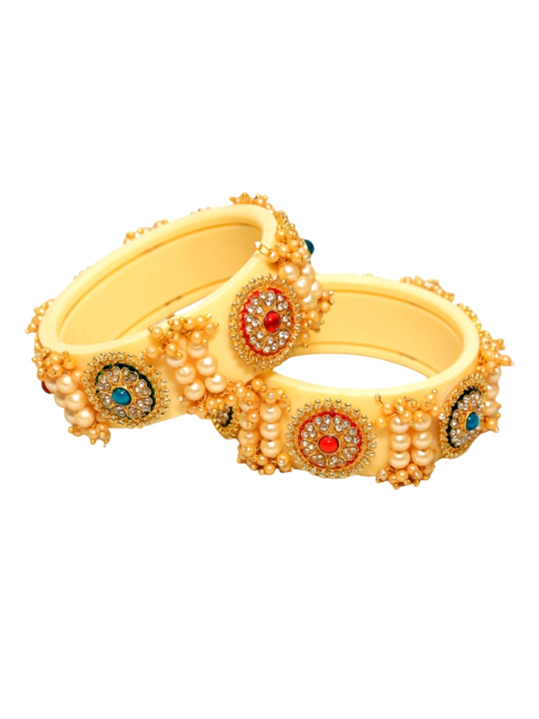 

Align Set Of 2 Gold-Plated Stones Studded & Pearl Beaded Bangles