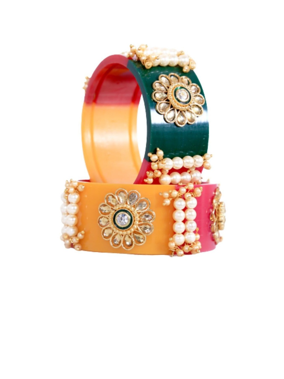 

Align Set of 2 Gold-Plated Stone Studded & Pearls Beaded Bangles