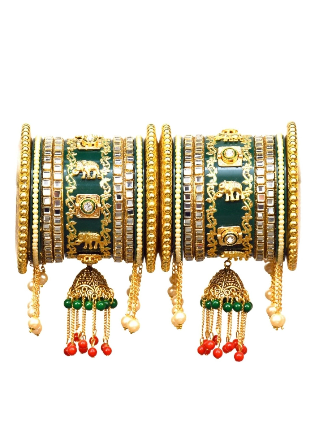 

Align Set Of 2 Gold-Plated Stones Studded & Beaded Chuda Bangles