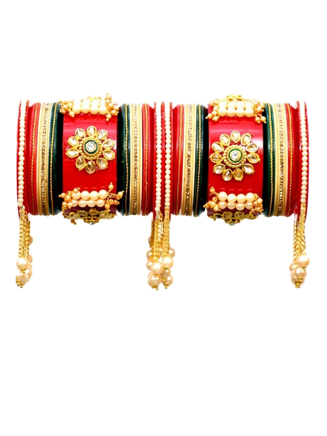

Align Set of 2 Gold-Plated Stone-Studded & Pearls Beaded Chuda Bangles