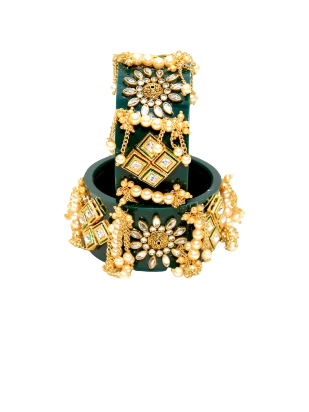 Align Set Of 2 Gold-Plated Stones Studded & Beaded Bangles