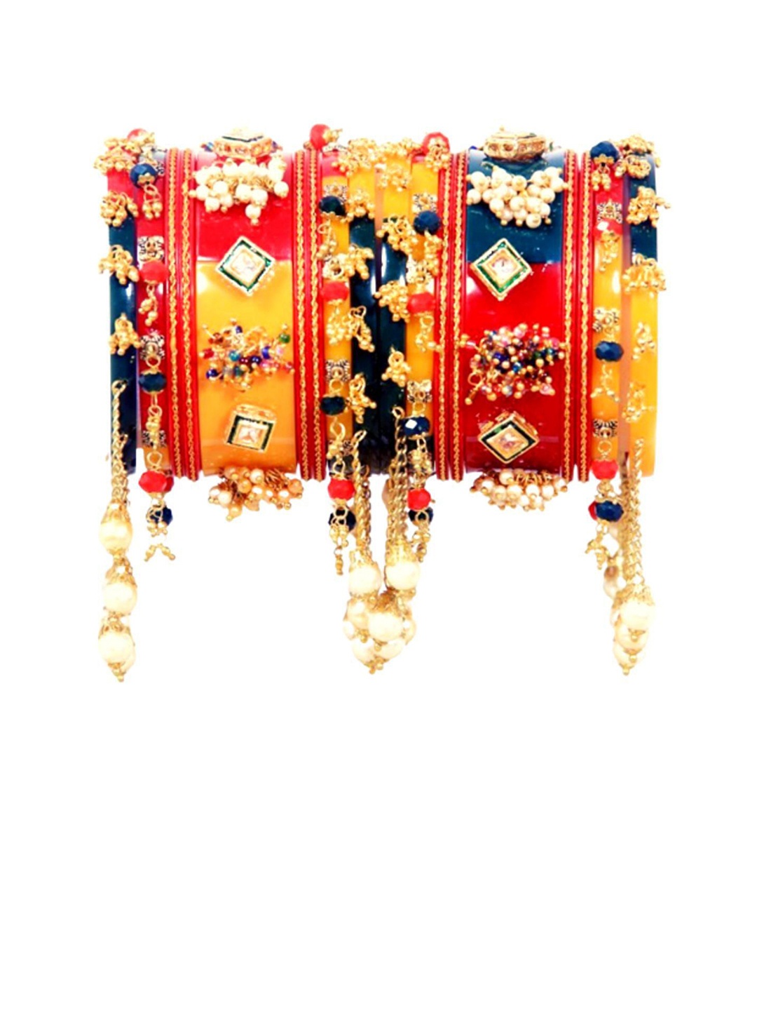 Align Set Of 2 Mother Of Pearls Beaded Chuda Bangles, Gold