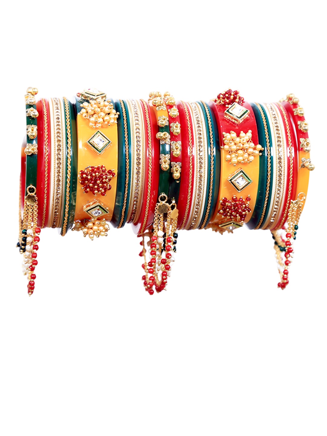 Align Set Of 2 Gold-Plated Peals Studded & Beaded Chuda Bangles