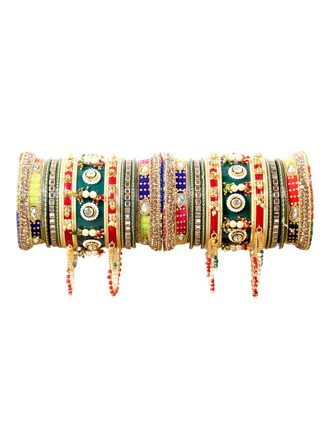 

Align Set Of 2 Gold-Plated Stones Studded & Beaded Chuda Bangles