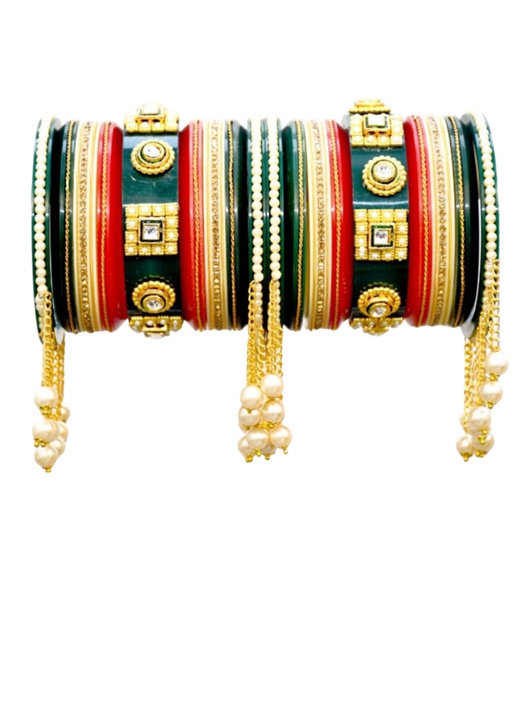 Align Set of 2 Gold-Plated Pearl Beaded Bangles, Green