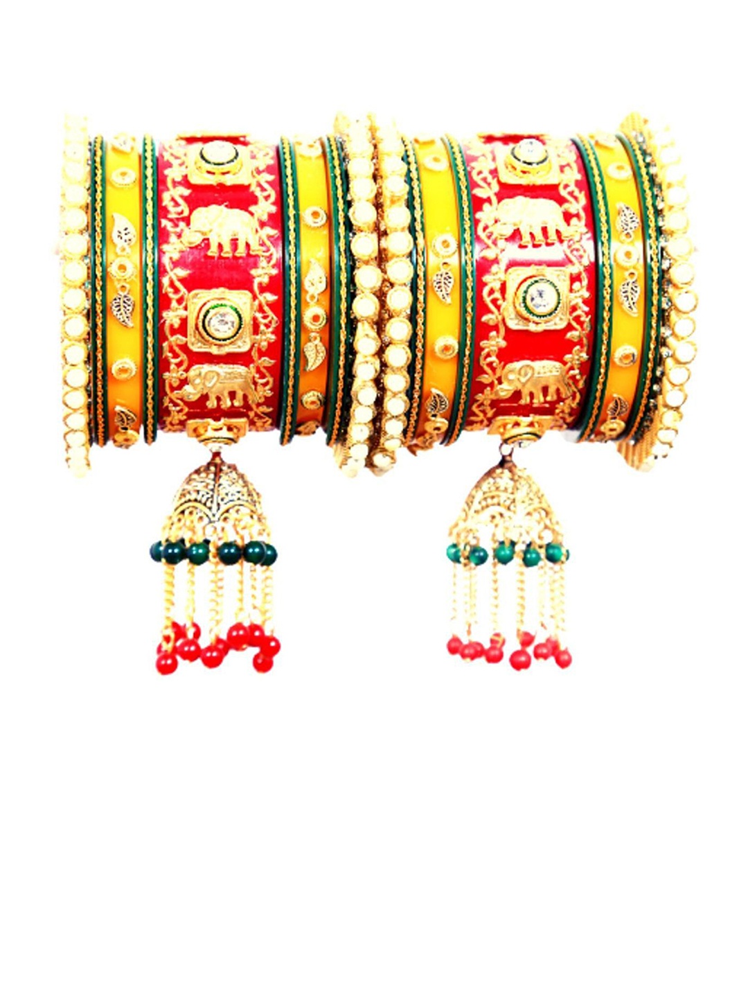 

Align Set Of 2 Gold-Plated Stone Studded & Pearls Beaded Chudas Bangles