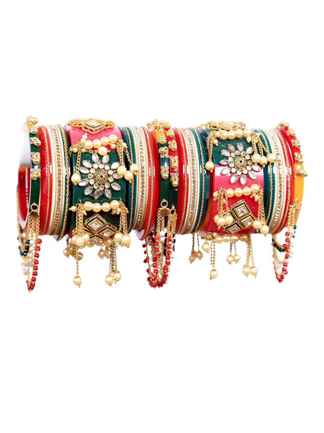 

Align Set Of 2 Gold Plated Stone Studded & Beaded Chuda Bangles