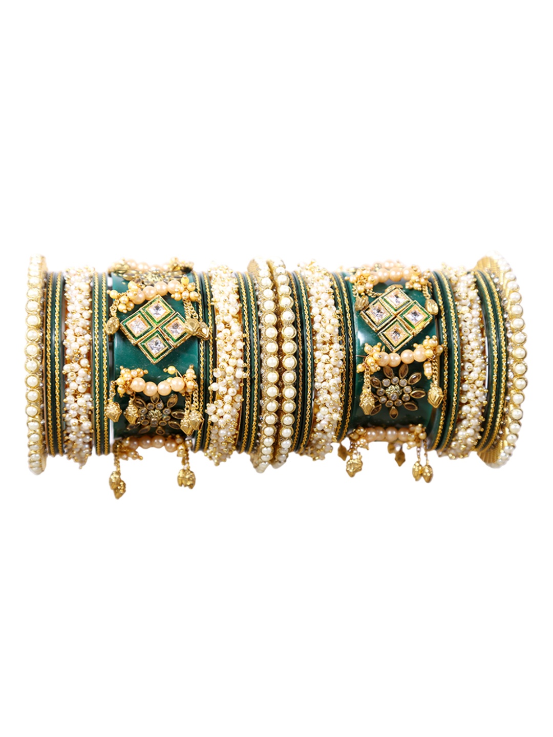 Align Pack Of 2 Gold-Plated Pearls Studded Chudas Bangles