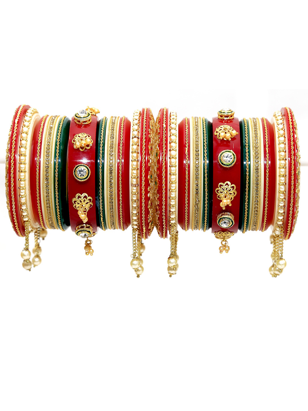 

Align Set of 2 Gold-Plated Artificial Stones Studded & Beaded Chuda Bangles
