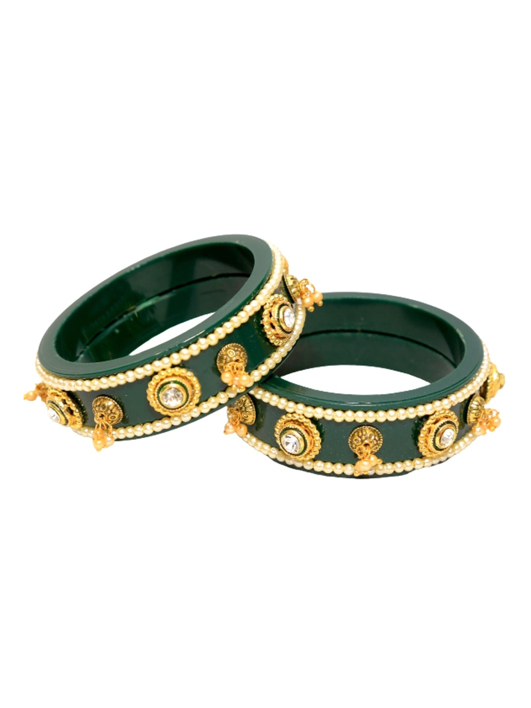 

Align Set Of 2 Gold Plated Stone Studded & Pearls Beaded Bangles