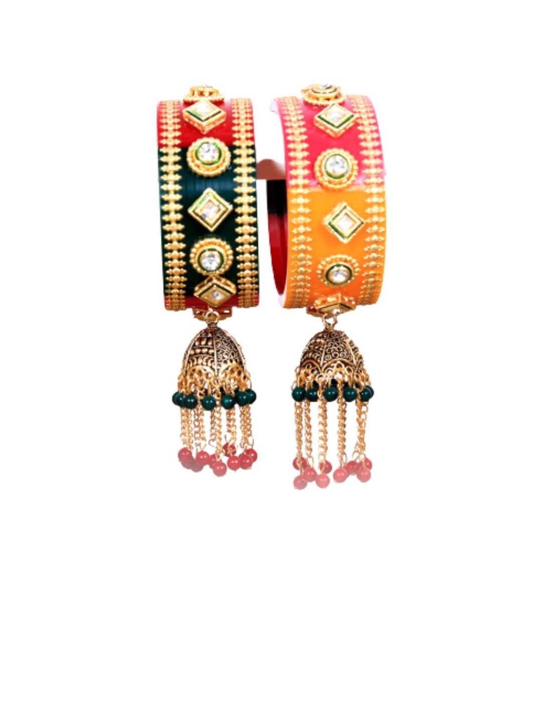 

Align Set Of 2 Gold-Plated Stones Studded & Beaded Chuda Bangles
