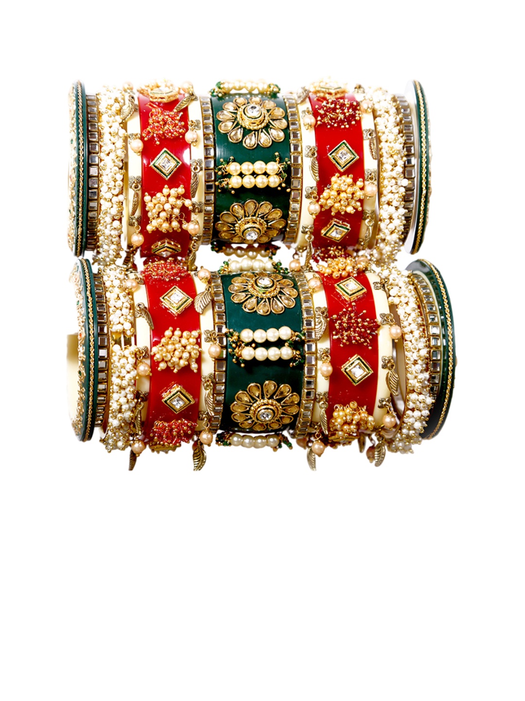 

Align Set Of 2 Gold-Plated Stone Studded & Beaded Chuda Bangles
