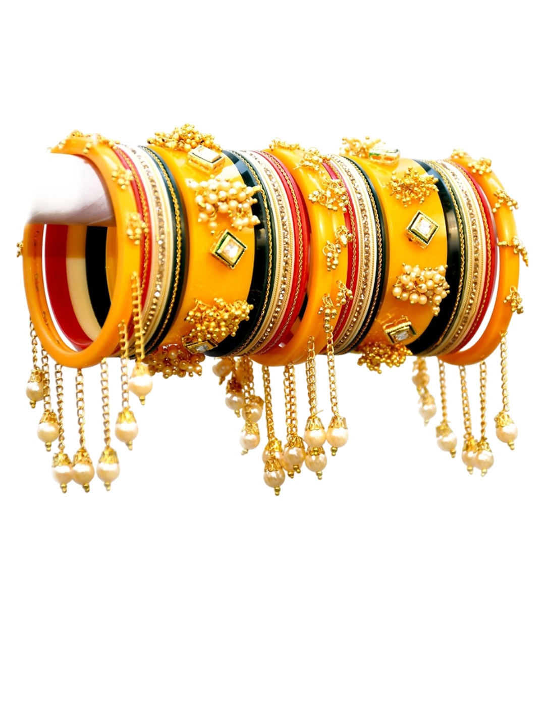 

Align Set Of 2 Gold Plated Stones Studded & Beaded Bangles