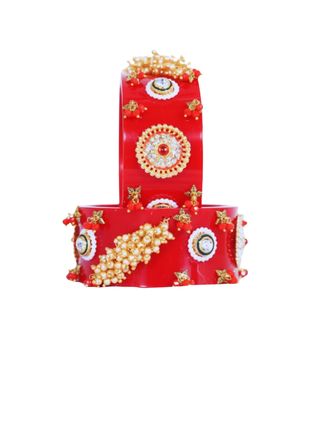 

Align Set Of 2 Gold Plated Stone Studded & Pearls Bangles