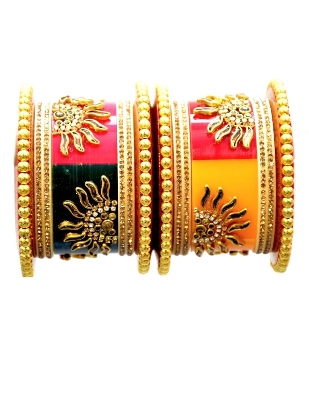 

Align Set Of 2 Gold-Plated American Diamond-Studded & Beaded Chuda Bangles