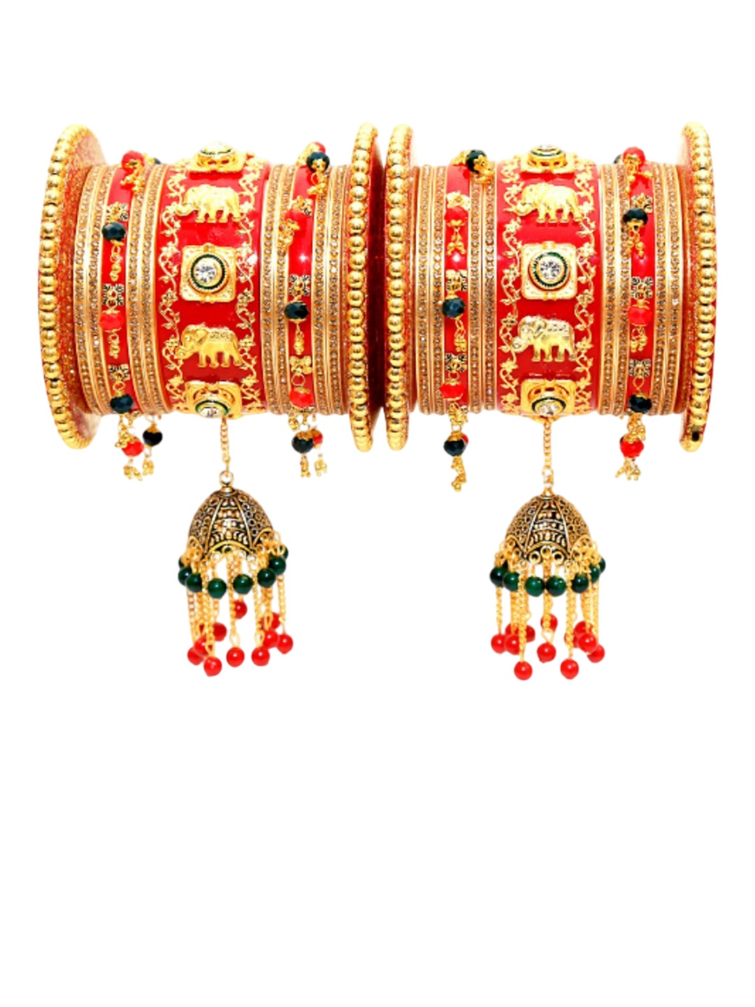 

Align Set of 2 Gold-Plated Stone-Studded & Beaded Chuda Bangles