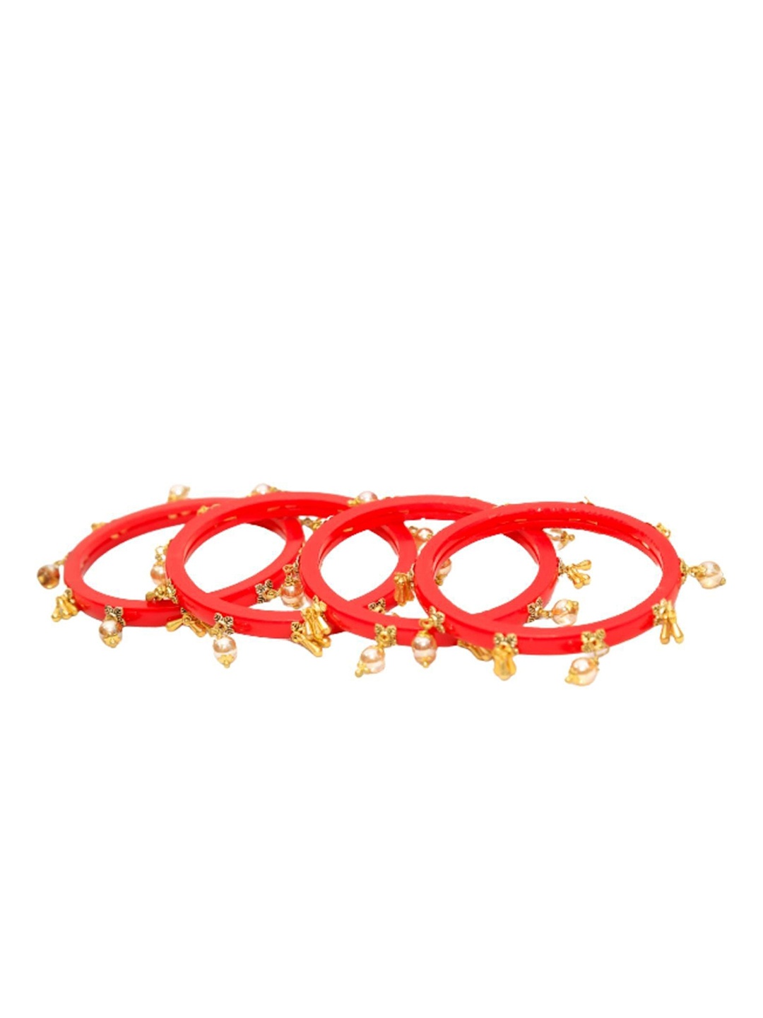 

Align Set Of 4 Gold-Plated CZ Stone Studded & Pearls Beaded Chuda Bangles
