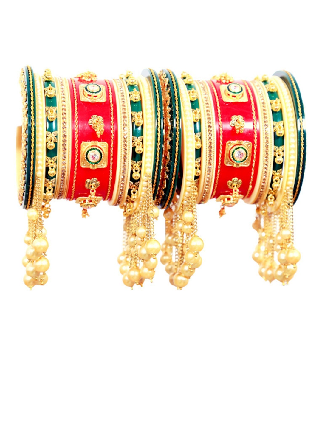 

Align Set Of 2 Gold-Plated Stone-Studded & Beaded Chuda Bangles