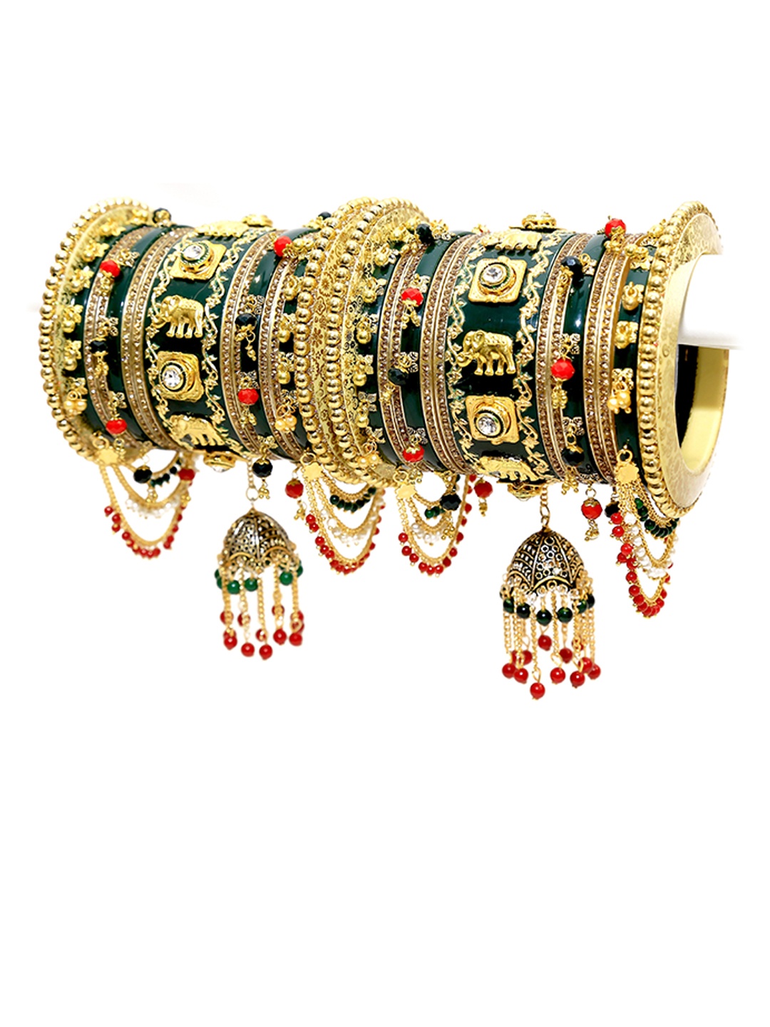 

Align Set Of 2 Gold-Plated Stone-Studded & Beaded Chuda Bangles
