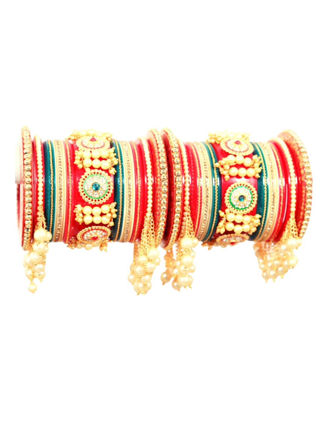 

Align Set Of 2 Gold-Plated Stone Studded & Beaded Chuda Bangles