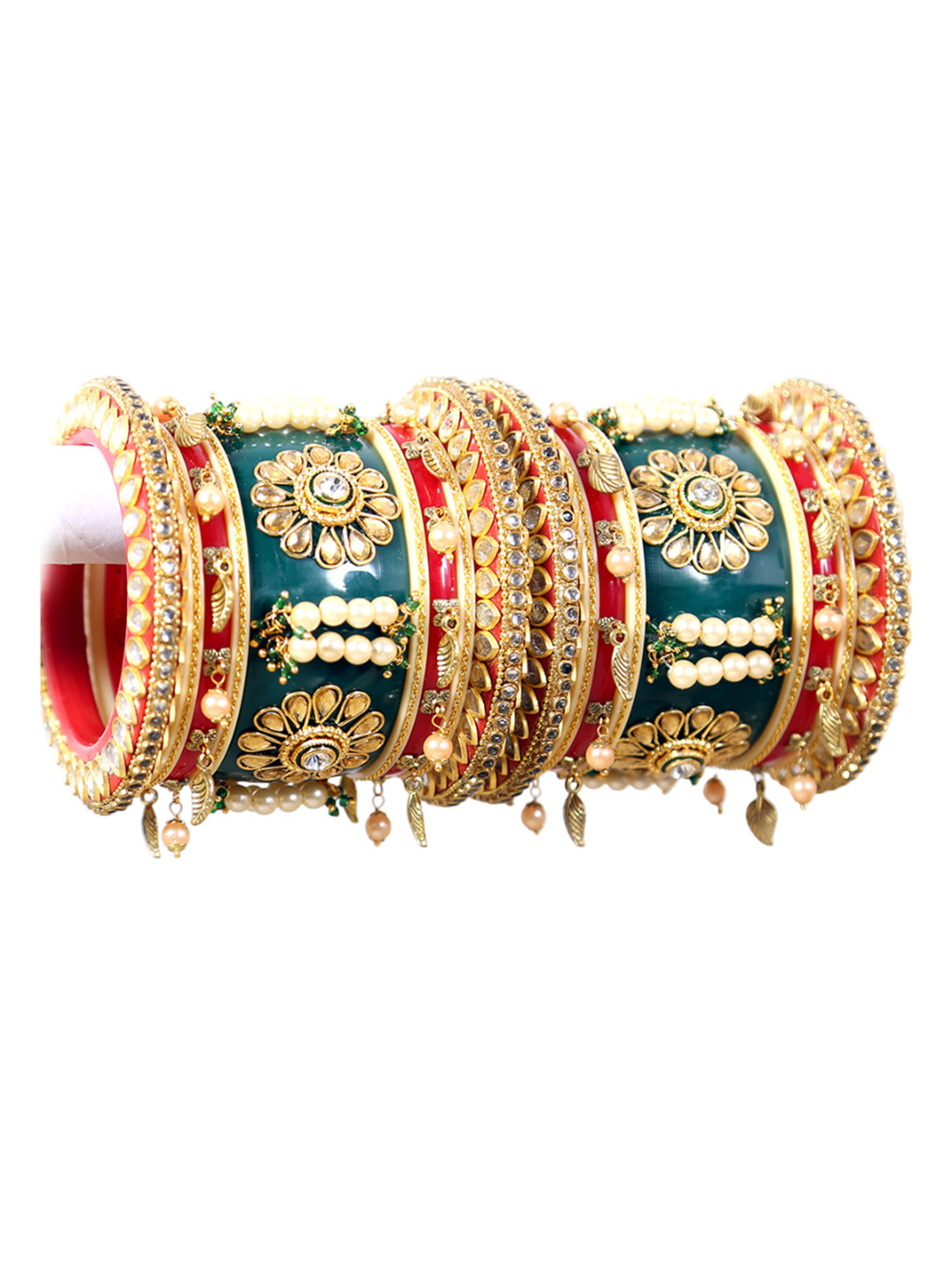

Align Set Of 2 Gold-Plated Stone-Studded & Beaded Chuda Bangles