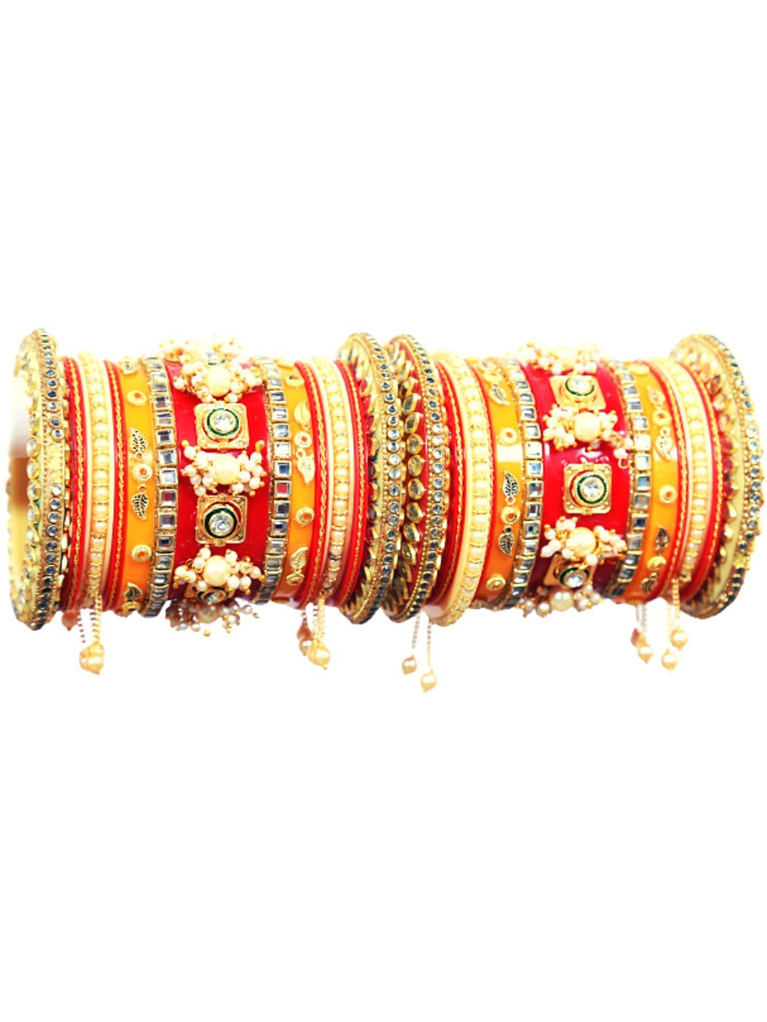 

Align Set Of 2 Gold Plated Stone Studded & Pearls Chuda Bangles