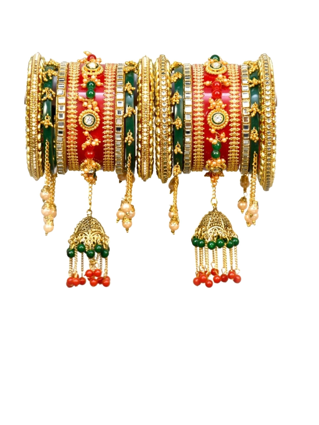 

Align Pack Of 2 Gold-Plated Artificial Stones and Beads Studded & Beaded Chuda Bangles