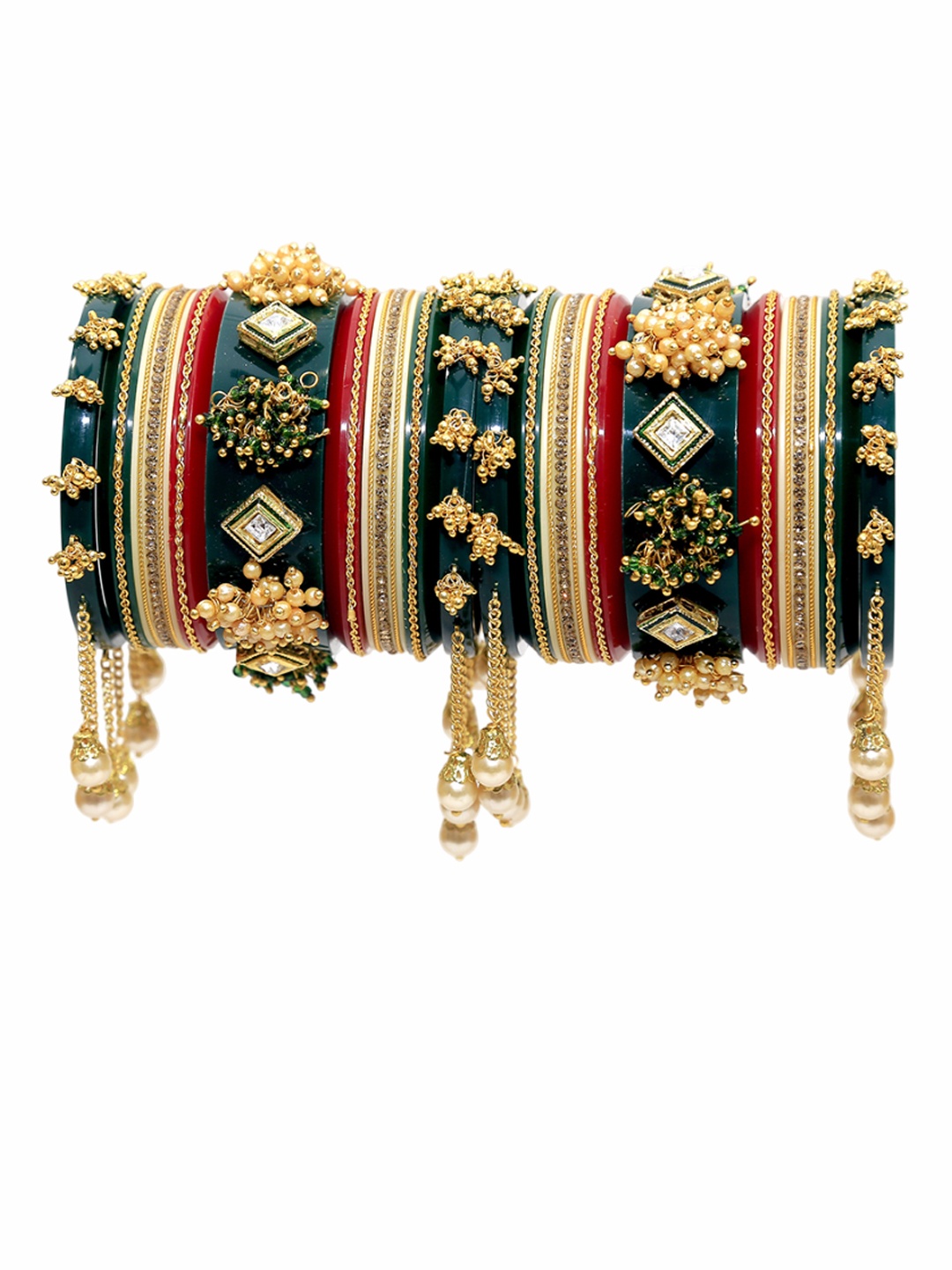 

Align Set Of 2 Gold-Plated Stones Studded & Beaded Chuda Bangles With Tasselled