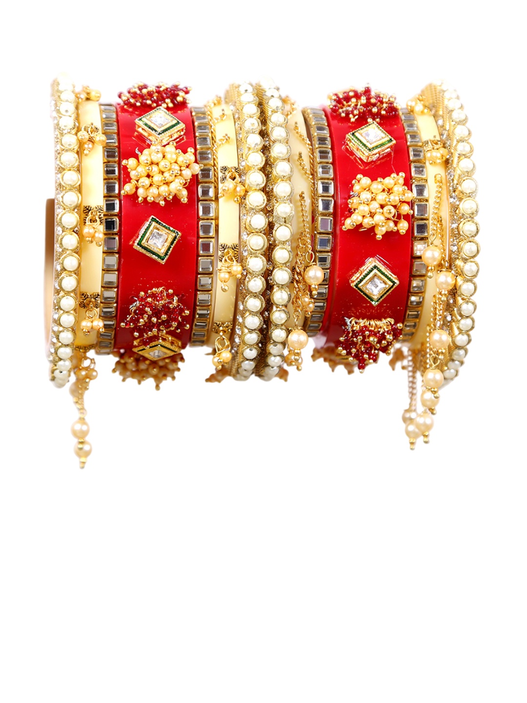 Align Pack Of 2 Gold-Plated Pearls Beaded Chuda Bangles