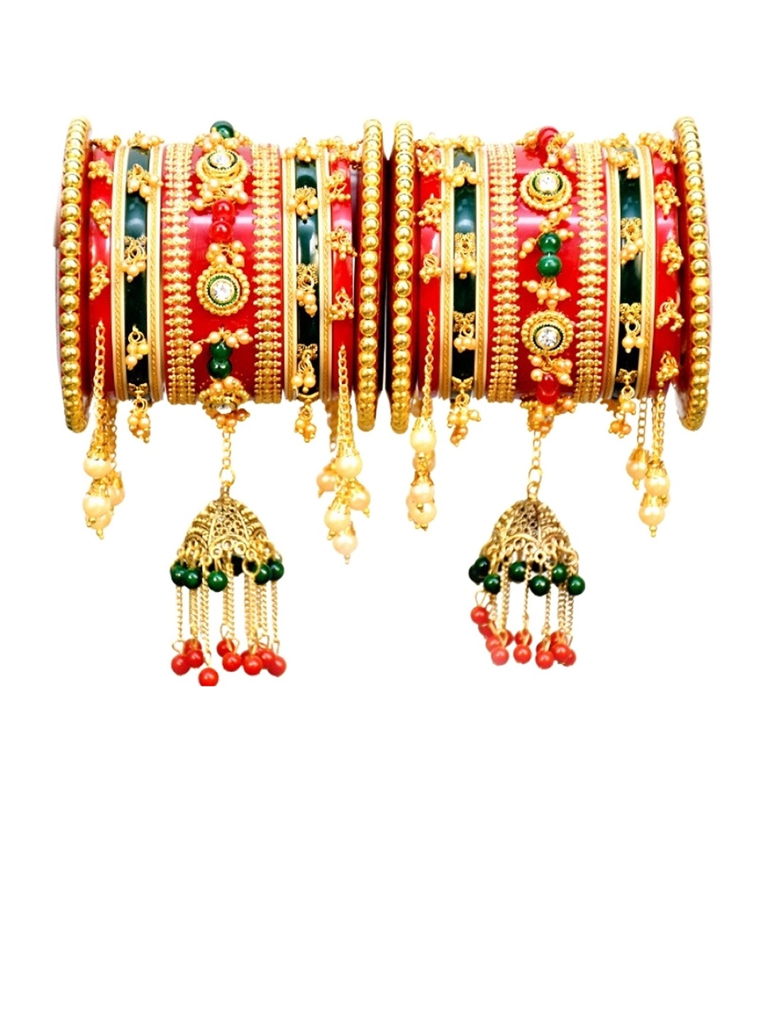 

Align Set Of 2 Gold-Plated Stones Studded & Beaded Chuda Bangles
