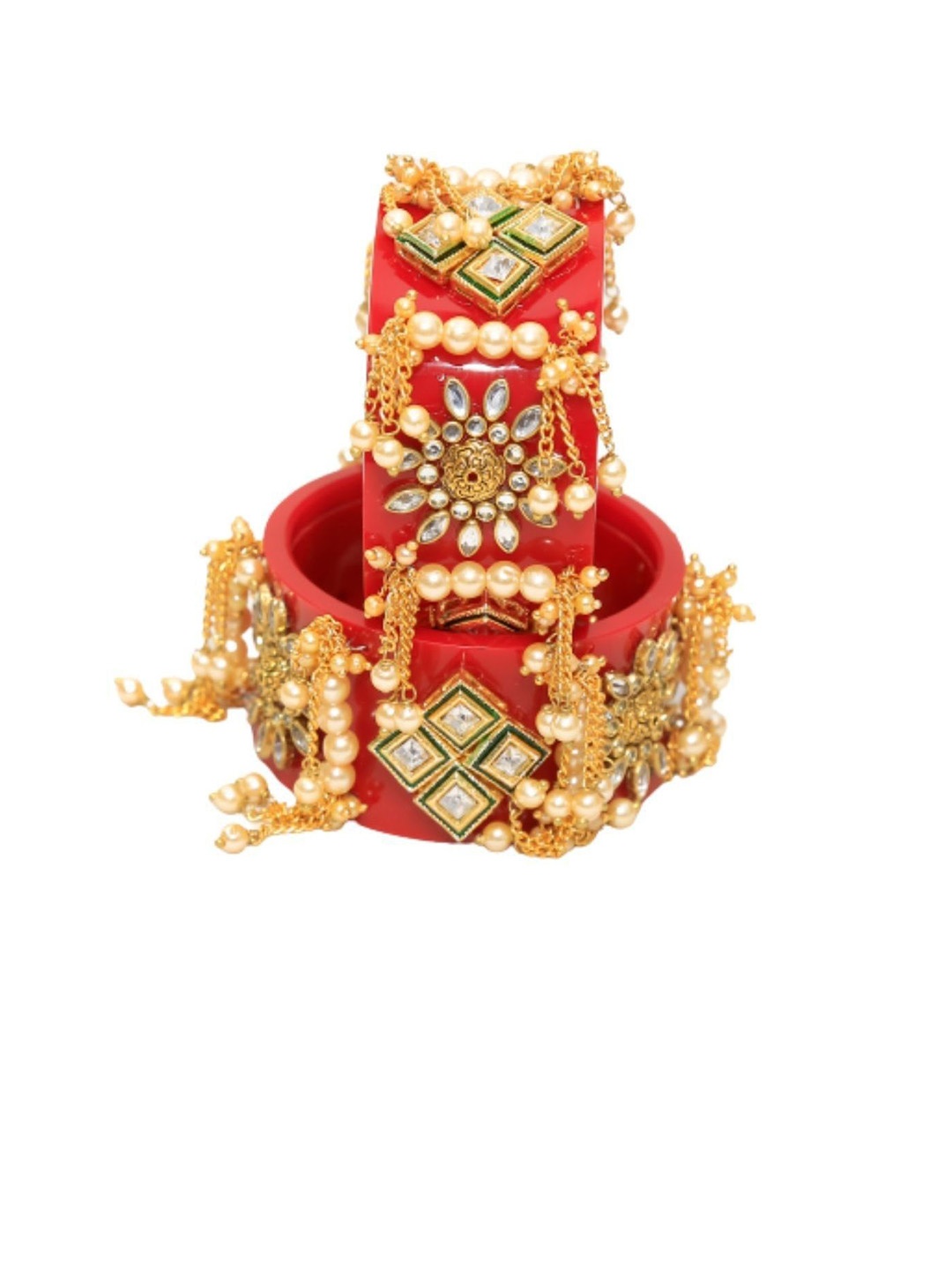 

Align Set Of 2 Gold-Plated Kundan Stone Studded & Pearls Beaded Bangles