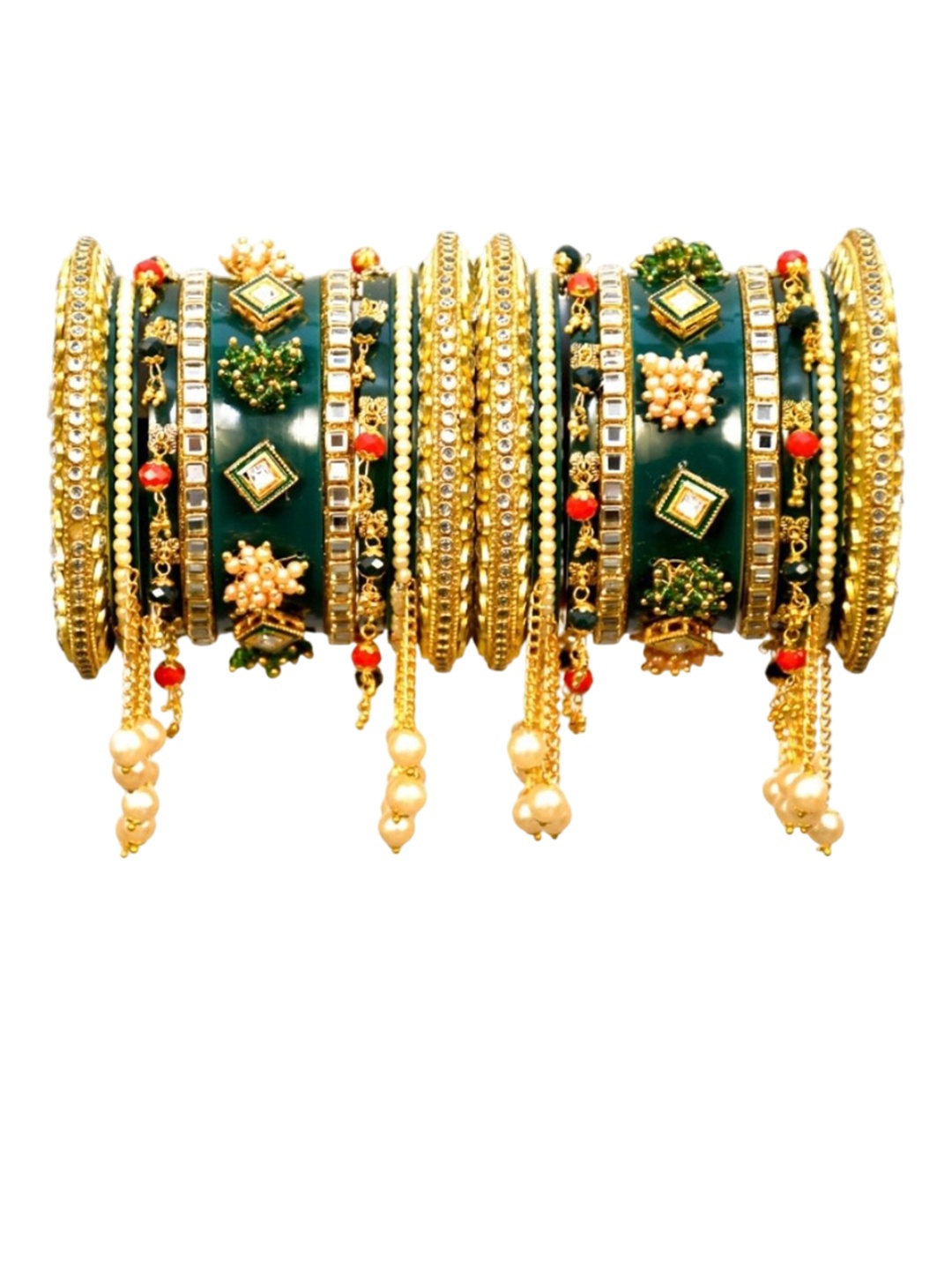 

Align Set Of 2 Gold-Plated Stone-Studded & Beaded Chuda Bangles