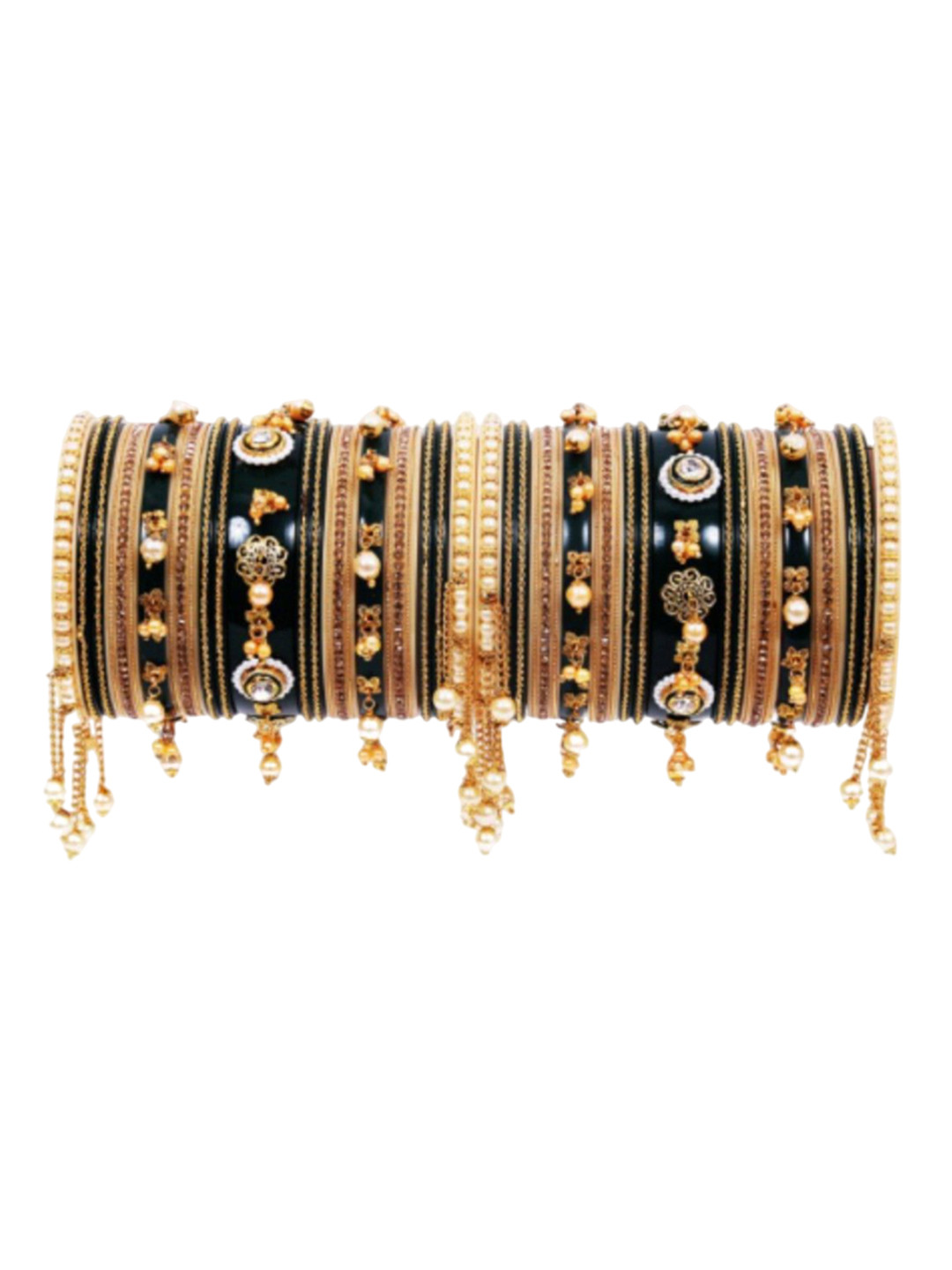 

Align Set of 2 Gold Plated Stone Studded & Pearls Chuda Bangles