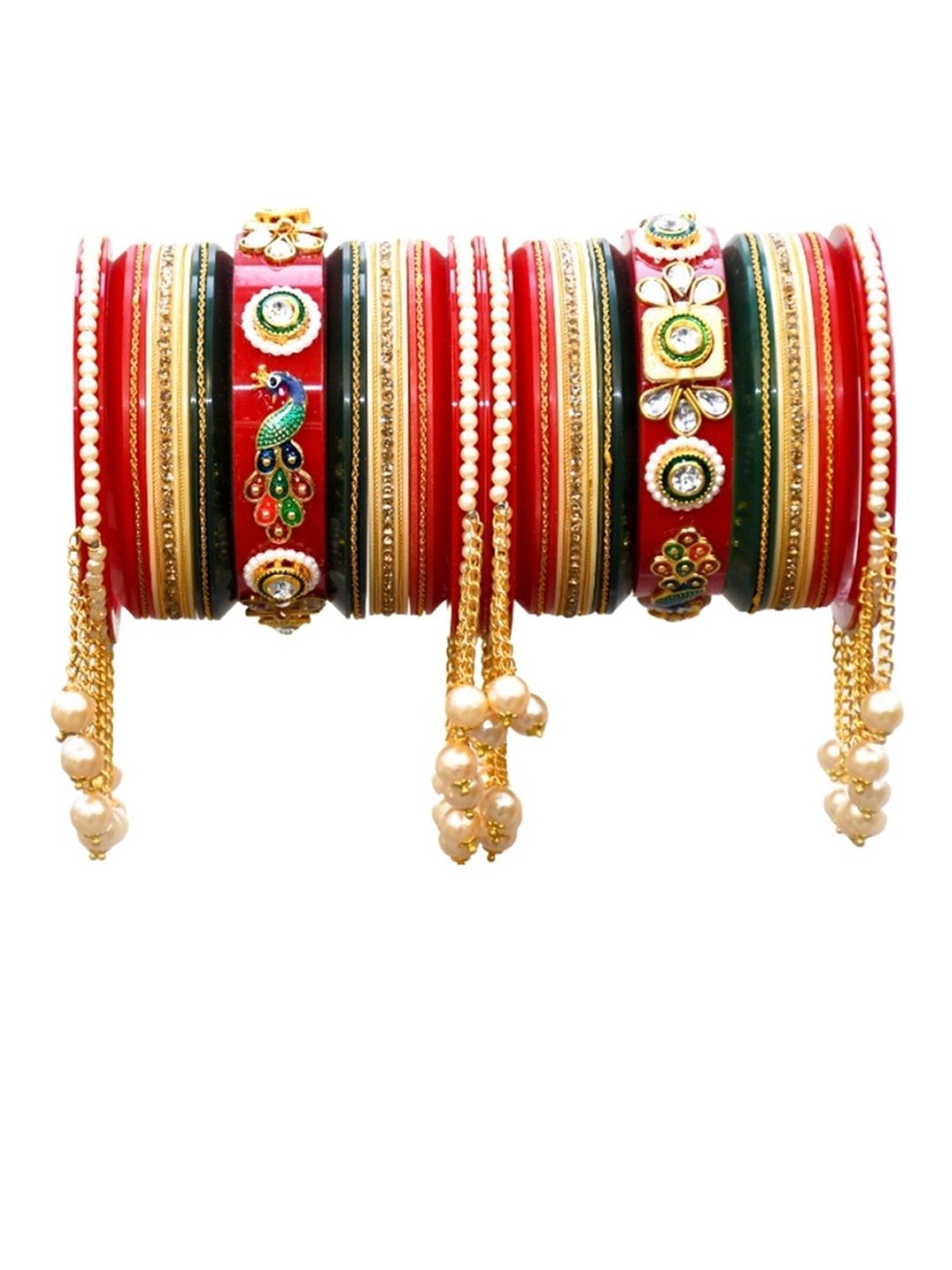 

Align Set Of 2 Gold-Plated Stone-Studded & Beaded Chuda Bangles
