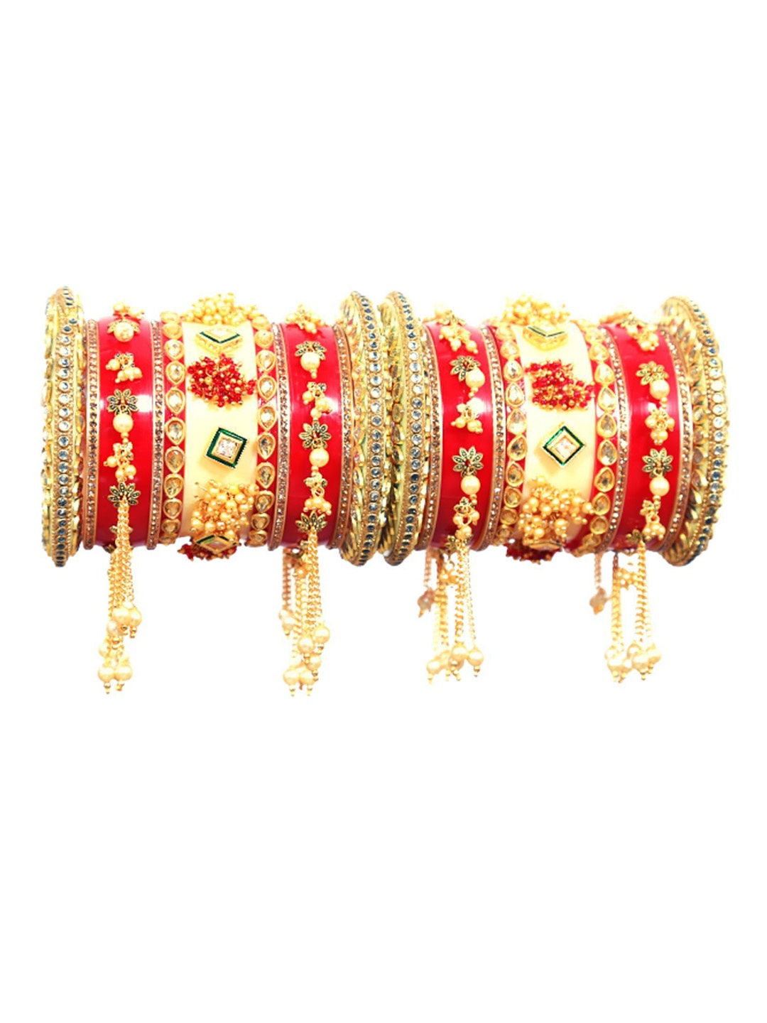 

Align Set Of 2 Gold-Plated Stones Studded & Beaded Chudas Bangles