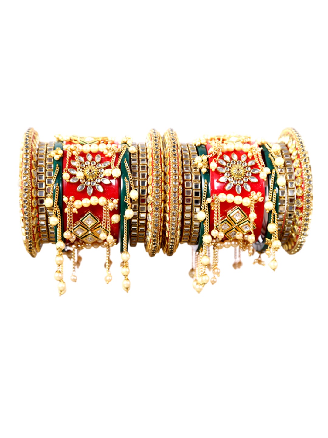 

Align Set Of 2 Gold Plated Stone Studded & Pearls Chuda Bangles