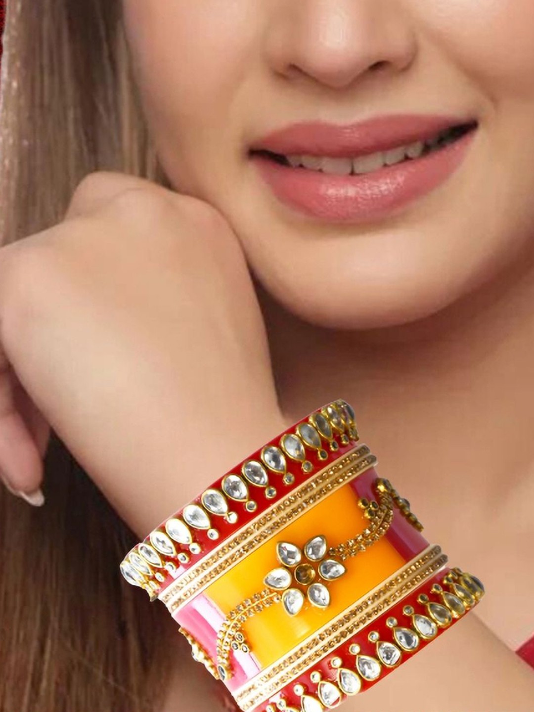 

Align Pack Of 2 Gold-Plated AD-Studded & Beaded Chuda Bangles