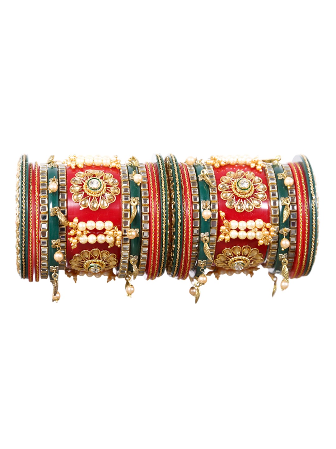 

Align Set Of 2 Gold Plated Stone Studded & Pearls Chuda Bangles